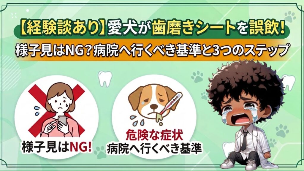 【経験談あり】愛犬が歯磨きシートを食べた！様子見はNG？病院へ行くべき基準と3つのステップ