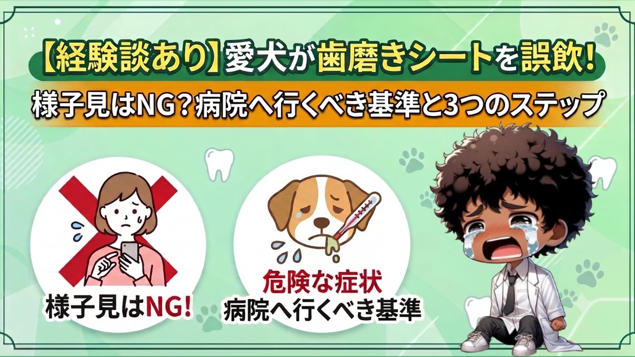 【経験談あり】愛犬が歯磨きシートを食べた！様子見はNG？病院へ行くべき基準と3つのステップ